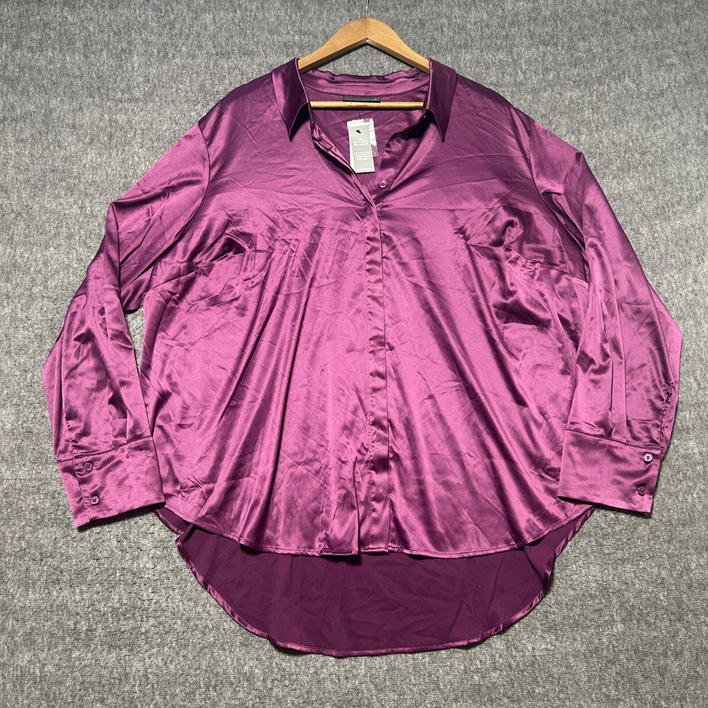 Lane Bryant No Peek Collection Plum Purple Button Down Blouse Size 26 NWT